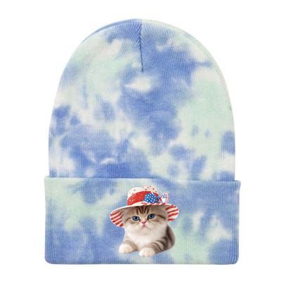 American Cat 4th Of July Cat Patriotic Cats Exotic Shorthair Kitten Tie Dye 12in Knit Beanie