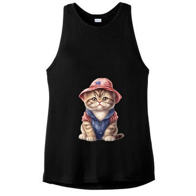 American Cat 4th Of July Cat Patriotic Cats Exotic Shorthair Kitten Ladies PosiCharge Tri-Blend Wicking Tank