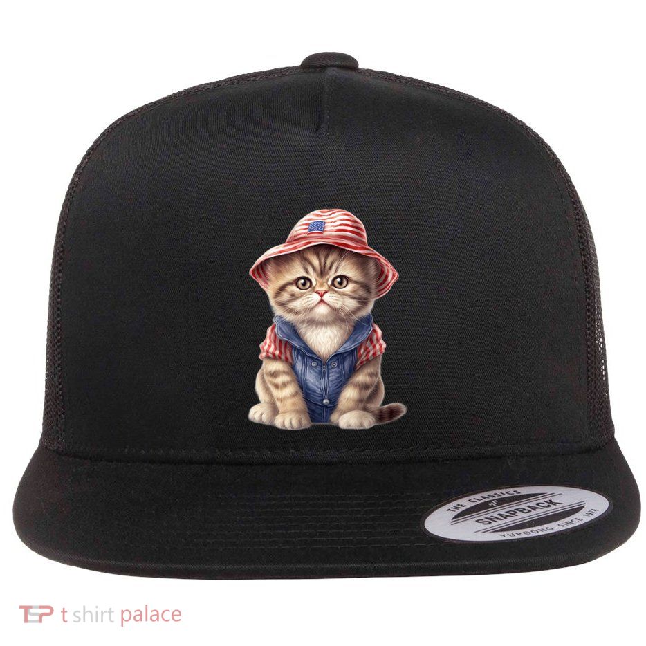 American Cat 4th Of July Cat Patriotic Cats Exotic Shorthair Kitten Flatbill Hat