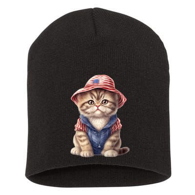 American Cat 4th Of July Cat Patriotic Cats Exotic Shorthair Kitten Short Acrylic Beanie