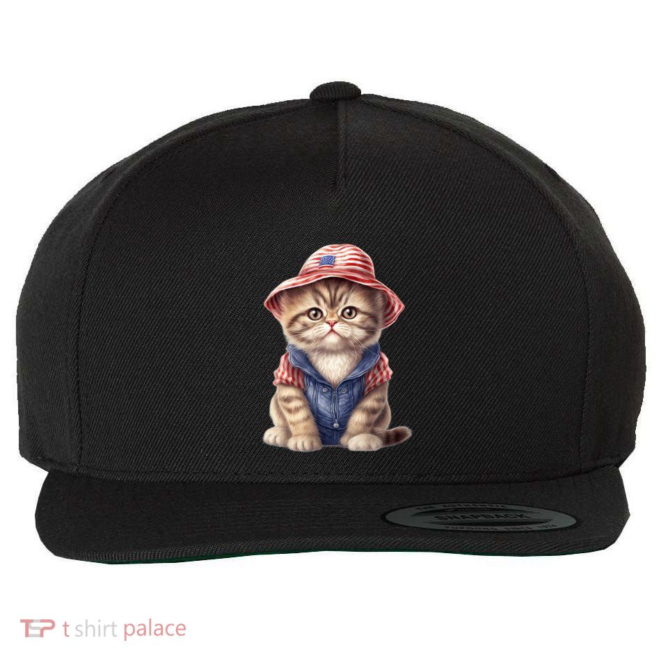 American Cat 4th Of July Cat Patriotic Cats Exotic Shorthair Kitten Wool Snapback Cap