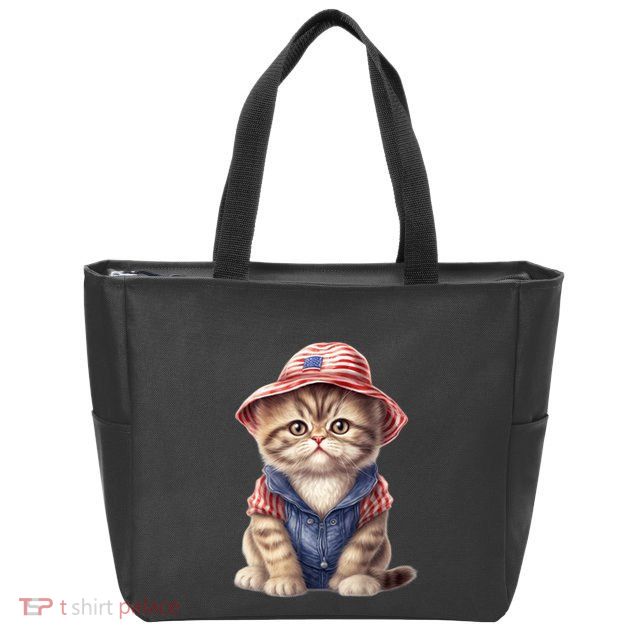 American Cat 4th Of July Cat Patriotic Cats Exotic Shorthair Kitten Zip Tote Bag