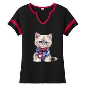 American Cat 4th Of July Cat Patriotic Cats Himalayan Kitten Ladies Halftime Notch Neck Tee