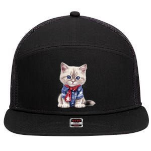 American Cat 4th Of July Cat Patriotic Cats Himalayan Kitten 7 Panel Mesh Trucker Snapback Hat