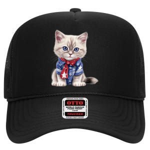 American Cat 4th Of July Cat Patriotic Cats Himalayan Kitten High Crown Mesh Back Trucker Hat