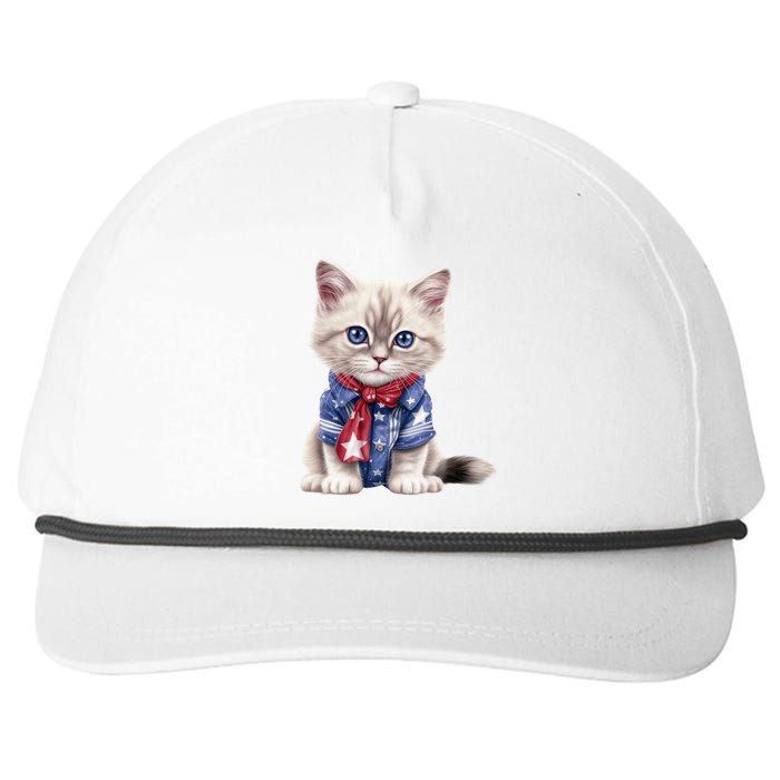 American Cat 4th Of July Cat Patriotic Cats Himalayan Kitten Snapback Five-Panel Rope Hat