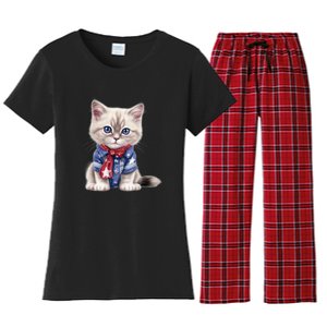 American Cat 4th Of July Cat Patriotic Cats Himalayan Kitten Women's Flannel Pajama Set