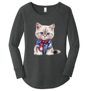 American Cat 4th Of July Cat Patriotic Cats Himalayan Kitten Women's Perfect Tri Tunic Long Sleeve Shirt