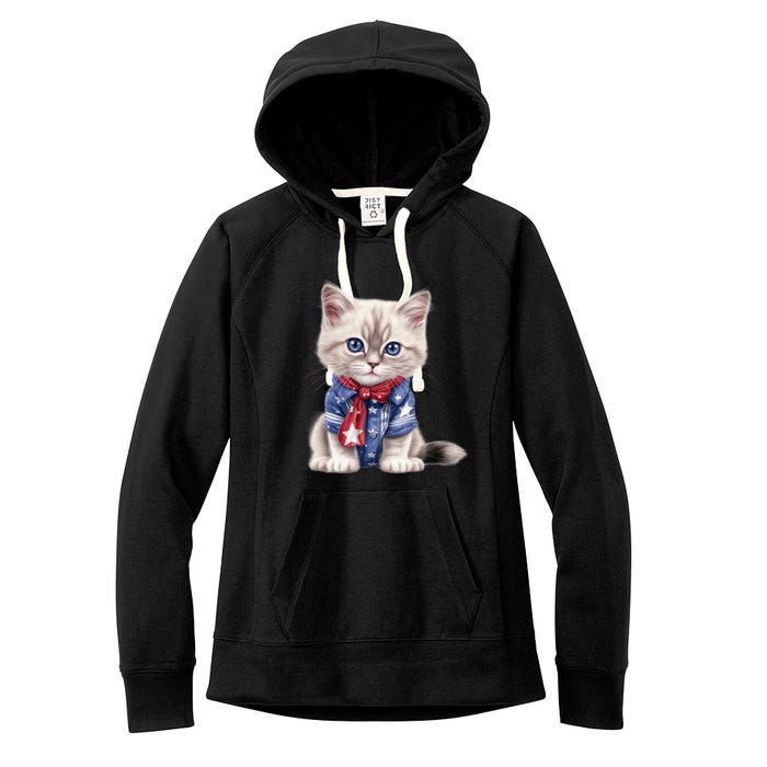 American Cat 4th Of July Cat Patriotic Cats Himalayan Kitten Women's Fleece Hoodie