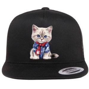 American Cat 4th Of July Cat Patriotic Cats Himalayan Kitten Flat Bill Trucker Hat