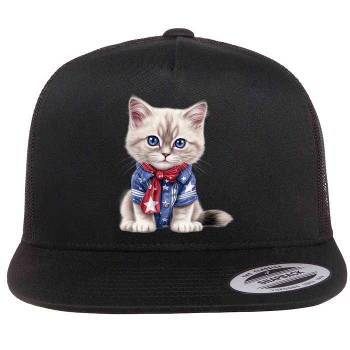 American Cat 4th Of July Cat Patriotic Cats Himalayan Kitten Flat Bill Trucker Hat