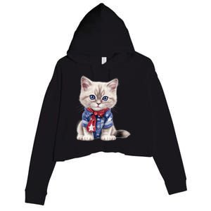 American Cat 4th Of July Cat Patriotic Cats Himalayan Kitten Crop Fleece Hoodie