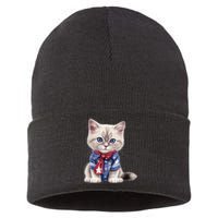 American Cat 4th Of July Cat Patriotic Cats Himalayan Kitten Sustainable Knit Beanie