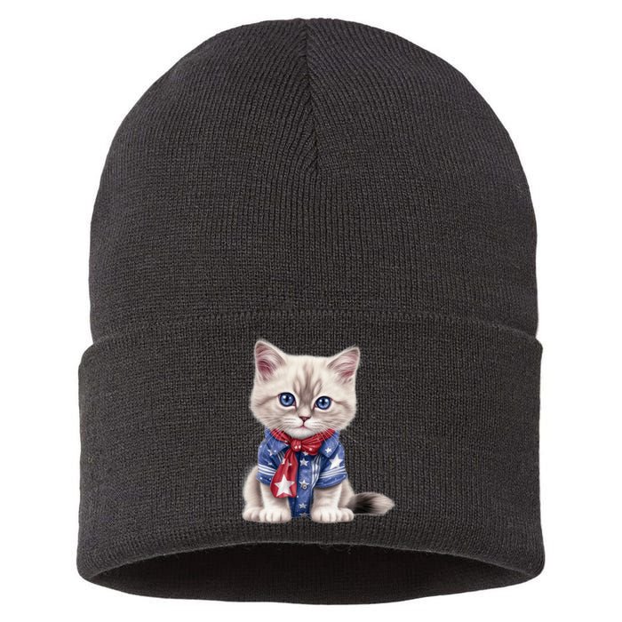 American Cat 4th Of July Cat Patriotic Cats Himalayan Kitten Sustainable Knit Beanie