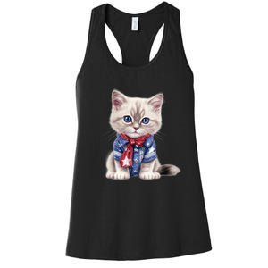 American Cat 4th Of July Cat Patriotic Cats Himalayan Kitten Women's Racerback Tank