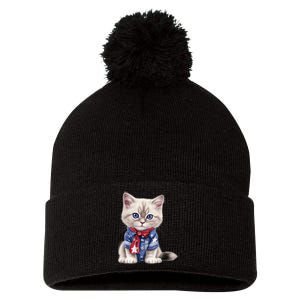 American Cat 4th Of July Cat Patriotic Cats Himalayan Kitten Pom Pom 12in Knit Beanie