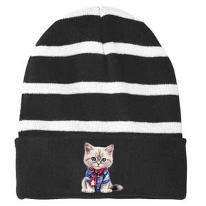 American Cat 4th Of July Cat Patriotic Cats Himalayan Kitten Striped Beanie with Solid Band