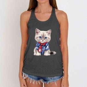 American Cat 4th Of July Cat Patriotic Cats Himalayan Kitten Women's Knotted Racerback Tank