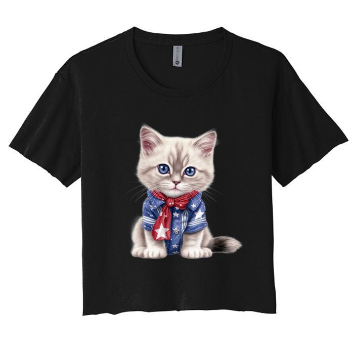 American Cat 4th Of July Cat Patriotic Cats Himalayan Kitten Women's Crop Top Tee