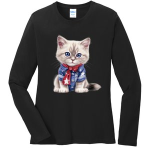 American Cat 4th Of July Cat Patriotic Cats Himalayan Kitten Ladies Long Sleeve Shirt