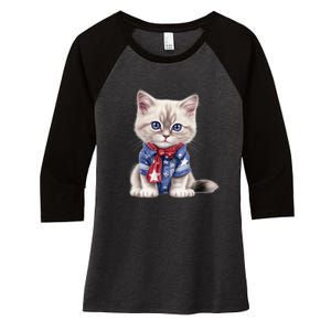 American Cat 4th Of July Cat Patriotic Cats Himalayan Kitten Women's Tri-Blend 3/4-Sleeve Raglan Shirt