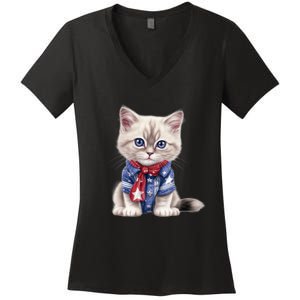 American Cat 4th Of July Cat Patriotic Cats Himalayan Kitten Women's V-Neck T-Shirt