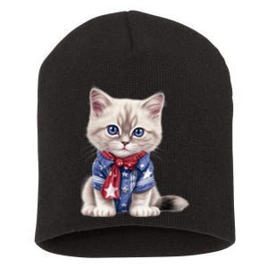 American Cat 4th Of July Cat Patriotic Cats Himalayan Kitten Short Acrylic Beanie