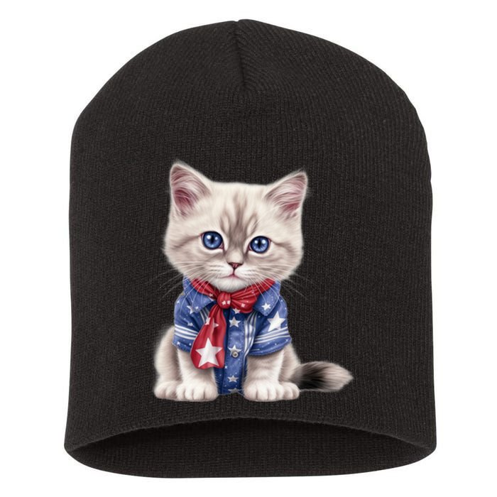 American Cat 4th Of July Cat Patriotic Cats Himalayan Kitten Short Acrylic Beanie