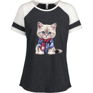 American Cat 4th Of July Cat Patriotic Cats Himalayan Kitten Enza Ladies Jersey Colorblock Tee