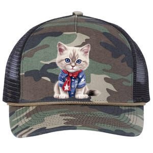 American Cat 4th Of July Cat Patriotic Cats Himalayan Kitten Retro Rope Trucker Hat Cap