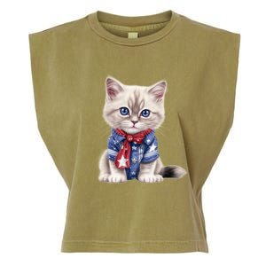 American Cat 4th Of July Cat Patriotic Cats Himalayan Kitten Garment-Dyed Women's Muscle Tee