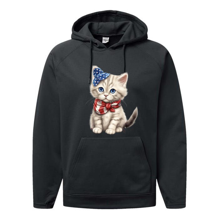 American Cat 4th Of July Cat Patriotic Cats Himalayan Kitten Performance Fleece Hoodie