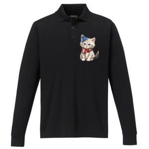 American Cat 4th Of July Cat Patriotic Cats Himalayan Kitten Performance Long Sleeve Polo