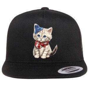 American Cat 4th Of July Cat Patriotic Cats Himalayan Kitten Flat Bill Trucker Hat