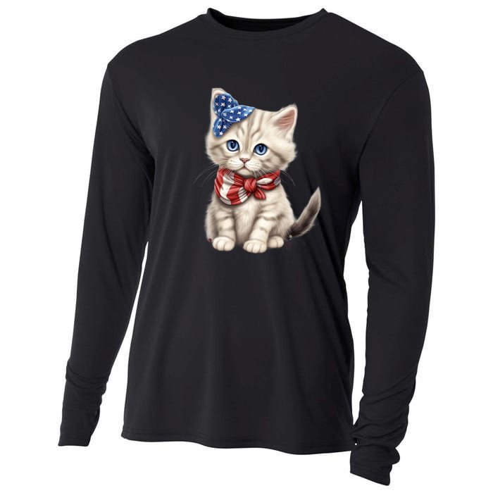 American Cat 4th Of July Cat Patriotic Cats Himalayan Kitten Cooling Performance Long Sleeve Crew