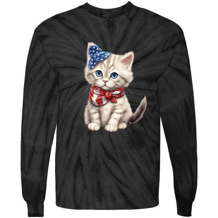 American Cat 4th Of July Cat Patriotic Cats Himalayan Kitten Tie-Dye Long Sleeve Shirt