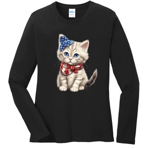 American Cat 4th Of July Cat Patriotic Cats Himalayan Kitten Ladies Long Sleeve Shirt