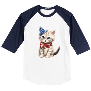 American Cat 4th Of July Cat Patriotic Cats Himalayan Kitten Baseball Sleeve Shirt