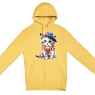 American Cat 4th Of July Cat Patriotic Cats Himalayan Kitten Premium Pullover Hoodie