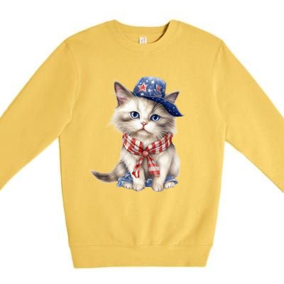 American Cat 4th Of July Cat Patriotic Cats Himalayan Kitten Premium Crewneck Sweatshirt