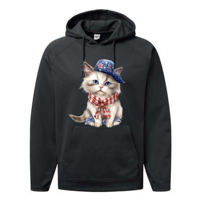 American Cat 4th Of July Cat Patriotic Cats Himalayan Kitten Performance Fleece Hoodie