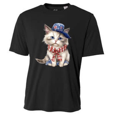 American Cat 4th Of July Cat Patriotic Cats Himalayan Kitten Cooling Performance Crew T-Shirt