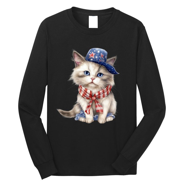 American Cat 4th Of July Cat Patriotic Cats Himalayan Kitten Long Sleeve Shirt