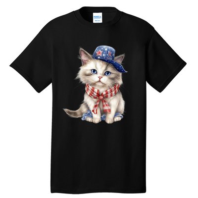 American Cat 4th Of July Cat Patriotic Cats Himalayan Kitten Tall T-Shirt