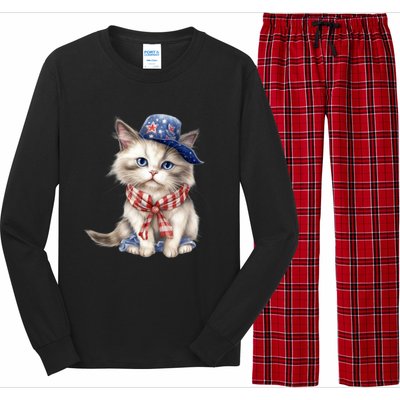 American Cat 4th Of July Cat Patriotic Cats Himalayan Kitten Long Sleeve Pajama Set