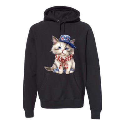 American Cat 4th Of July Cat Patriotic Cats Himalayan Kitten Premium Hoodie