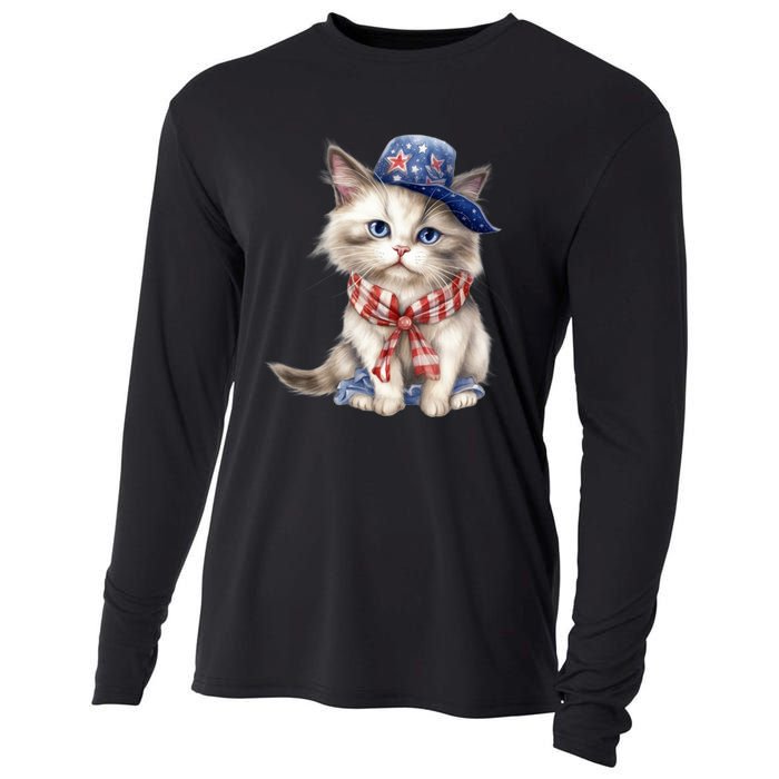 American Cat 4th Of July Cat Patriotic Cats Himalayan Kitten Cooling Performance Long Sleeve Crew