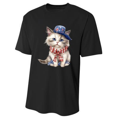 American Cat 4th Of July Cat Patriotic Cats Himalayan Kitten Performance Sprint T-Shirt