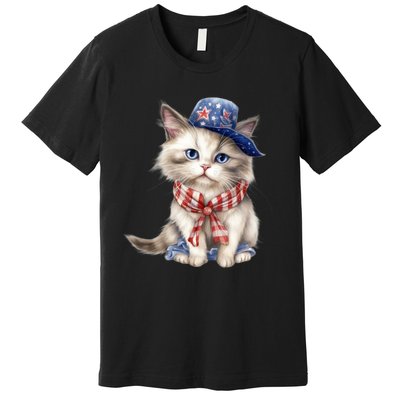 American Cat 4th Of July Cat Patriotic Cats Himalayan Kitten Premium T-Shirt