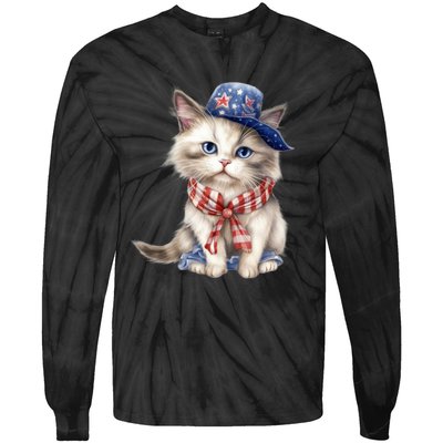 American Cat 4th Of July Cat Patriotic Cats Himalayan Kitten Tie-Dye Long Sleeve Shirt